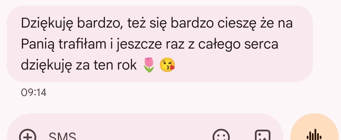 Podziękowanie uczennicy za rok wspólnej nauki